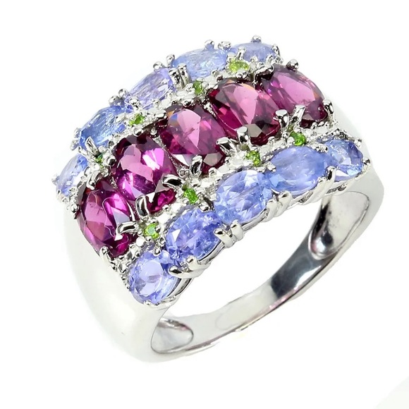 GENUINE Unheated Oval Rhodolite Garnet 6x4mm Tanzanite 925 Silver Ring Size 7 - Picture 16 of 17